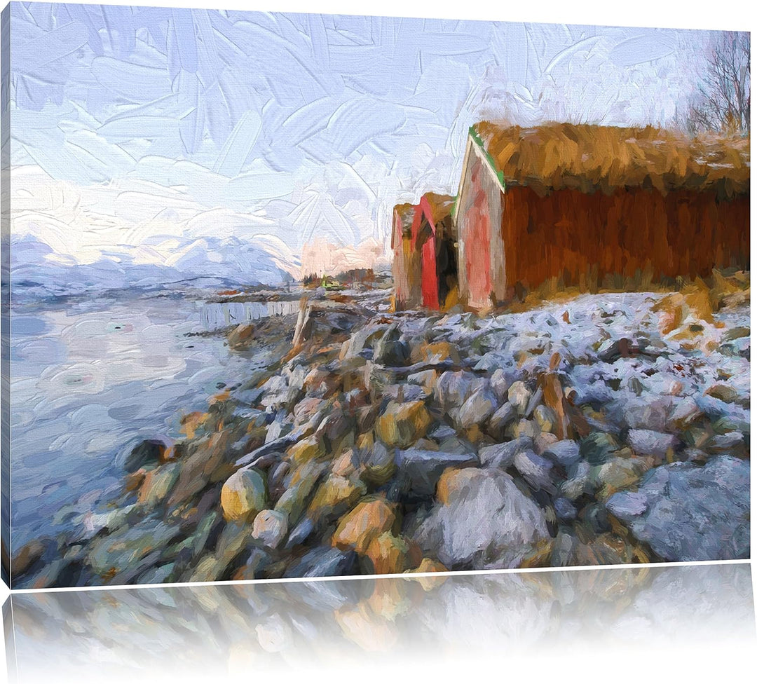 Pixxprint Küste der norwegischen See Tromso Kunst Pinsel Effekt, Format: 100x70 auf Leinwand, 100x70