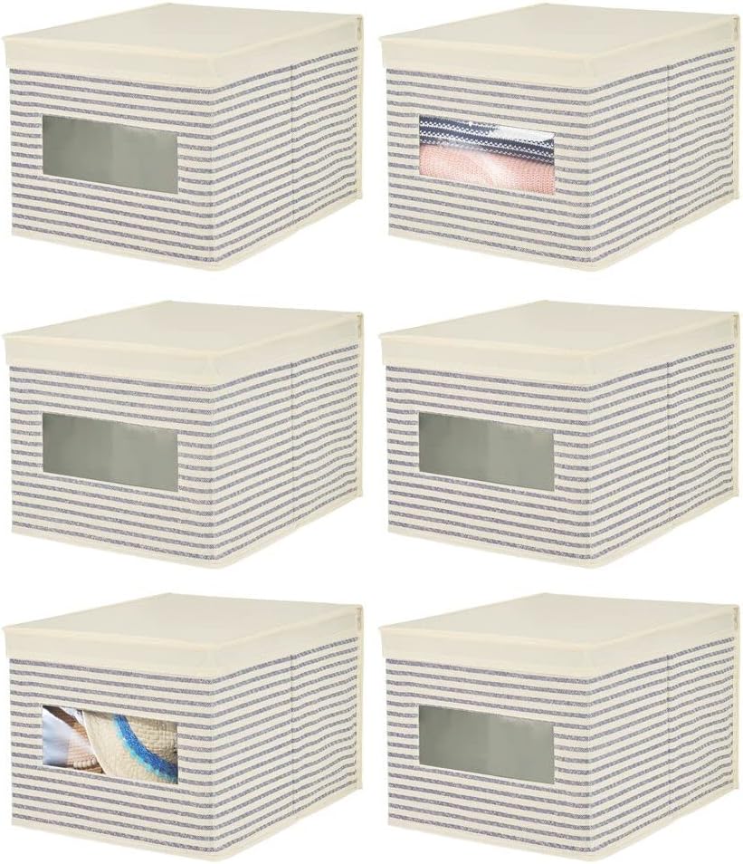 mDesign 6er-Set Stoffbox – praktische Aufbewahrungsbox mit Deckel und Sichtfenster für Schlaf-, Wohn