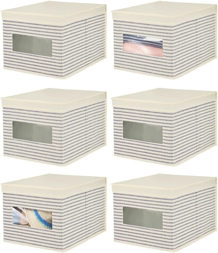 mDesign 6er-Set Stoffbox – praktische Aufbewahrungsbox mit Deckel und Sichtfenster für Schlaf-, Wohn