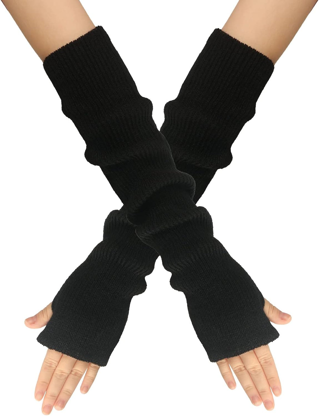 2Paar gestrickte Handschuhe Kaschmir Mischung lange Armstulpen Ellbogenstulpen fingerlose Fäustlinge