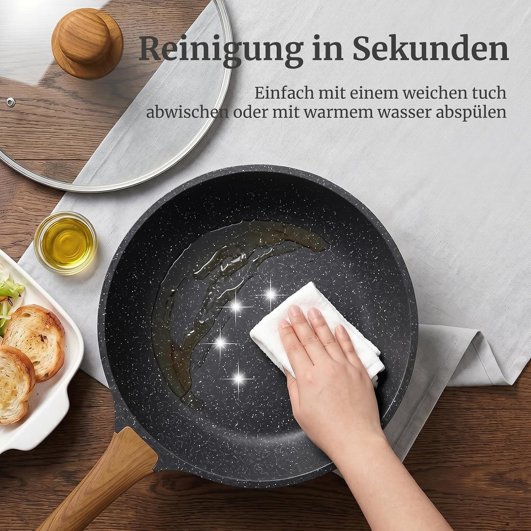 YASHE Schmorpfanne 24 cm, 3,3 L, Induktion, ungiftig, PTFE- und PFAS-frei | PFOA-frei Aluminiumguss