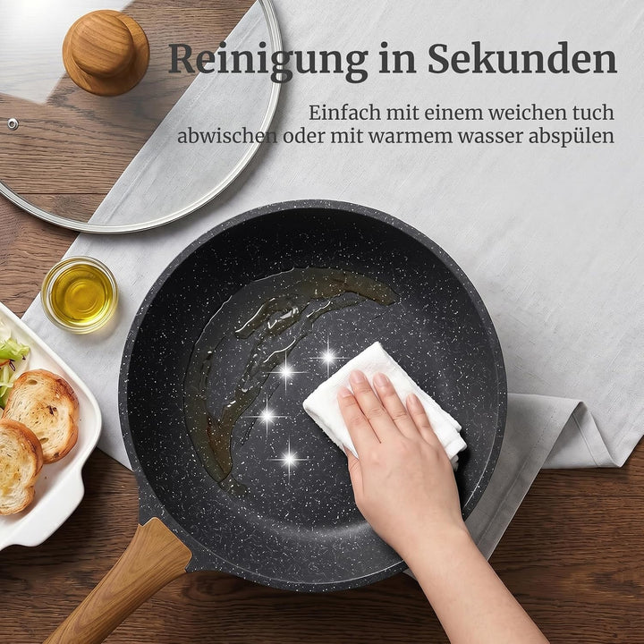 YASHE Schmorpfanne 24 cm, 3,3 L, Induktion, ungiftig, PTFE- und PFAS-frei | PFOA-frei Aluminiumguss