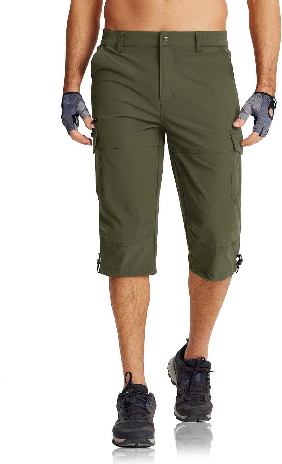 MAGCOMSEN Herren 3/4 Hose Schnelltrocknend Outdoor Shorts mit 7 Taschen Leicht Sommer Caprihose Atmu