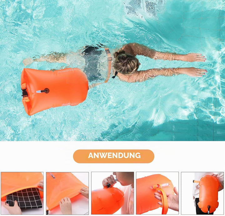 Schwimmboje,20L Trockensack Boje Schwimmen Aufblasbare mit Wasserdichter Handytasche,Swimming Buoy f