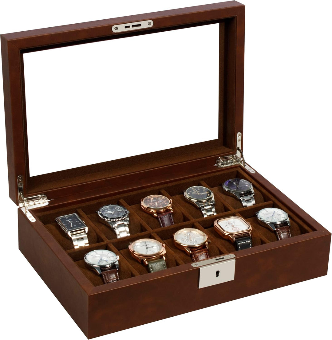 KILHS Uhrenbox 10 uhren aufbewahrungsbox, Uhrenschachtel mit 10 Herausnehmbaren uhrenhalter， watch b