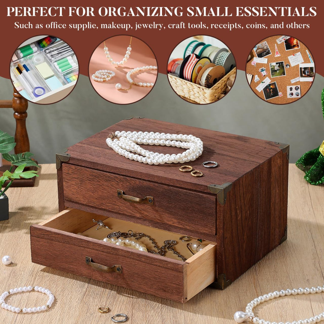 Kichvoe Holz Schubladenbox Vintage Desktop Aufbewahrungsbox Mit 2 Schubladen Für Schmuck Büro Und Zu