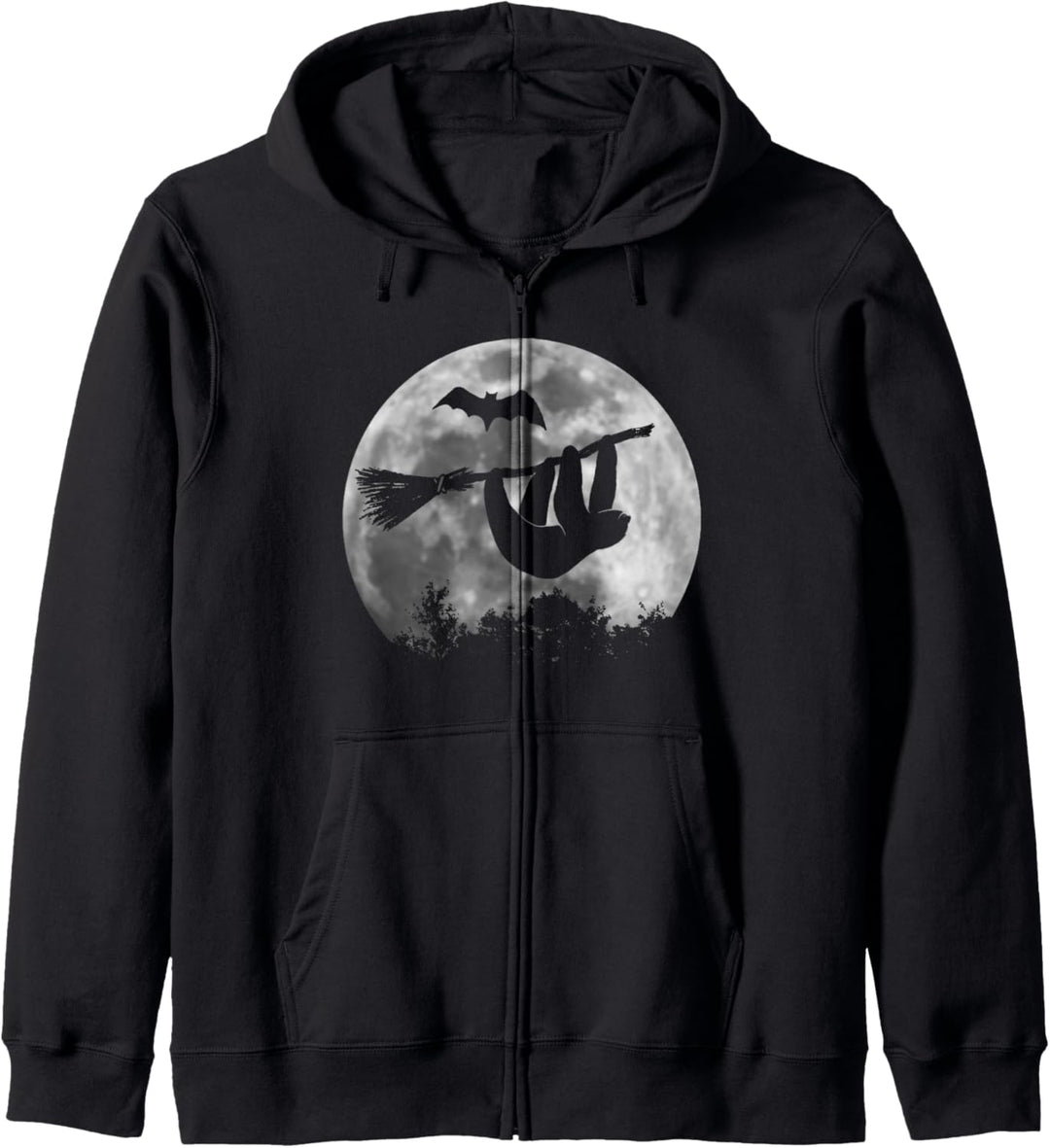 Faultier Hexe auf Hexenbesen Vollmond Halloween Kapuzenjacke