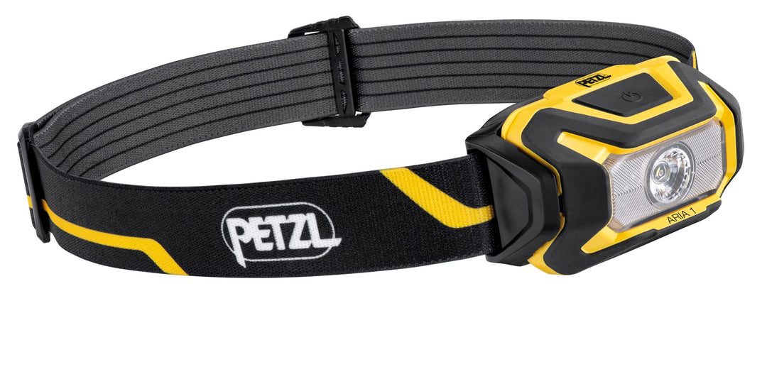 Petzl ARIA 1, Kompakte, langlebige, wasserdichte Stirnlampe, 350 Lumen, Gelb/Schwarz, 350