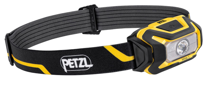 Petzl ARIA 1, Kompakte, langlebige, wasserdichte Stirnlampe, 350 Lumen, Gelb/Schwarz, 350