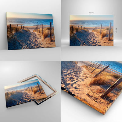 Bilder auf Leinwand Meer Strand Düne Leinwandbild mit Rahmen 70x50cm Wandbilder Dekoration Wohnzimme