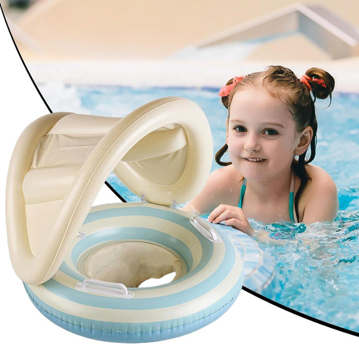 Kinder Aufblasbare Pool Schwimmhilfen Schwimmender Sitz mit Sonnendach Blau, Blau