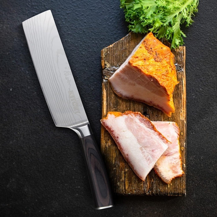 Kitory Japanisches Nakiri Messer 17 cm Klinge, Kochmesser Profi Küchenmesser mit Klingenschutz, Hoch