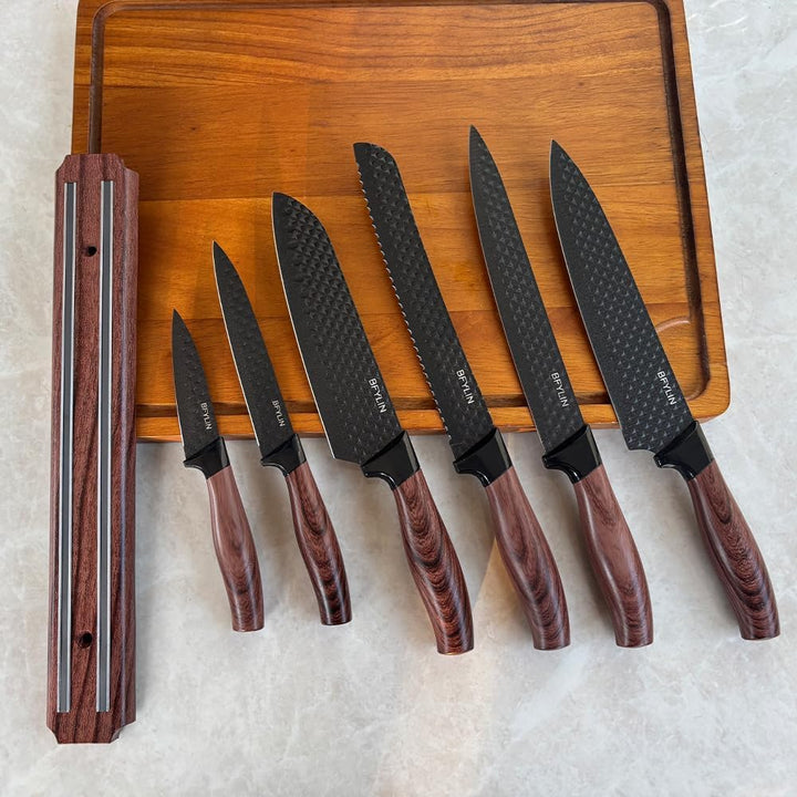 7 Stücke Messer Set Mit magnetischer Messerhalter,Küchen Messerset,Kochmesser,Santoku Messer,Gemüsem