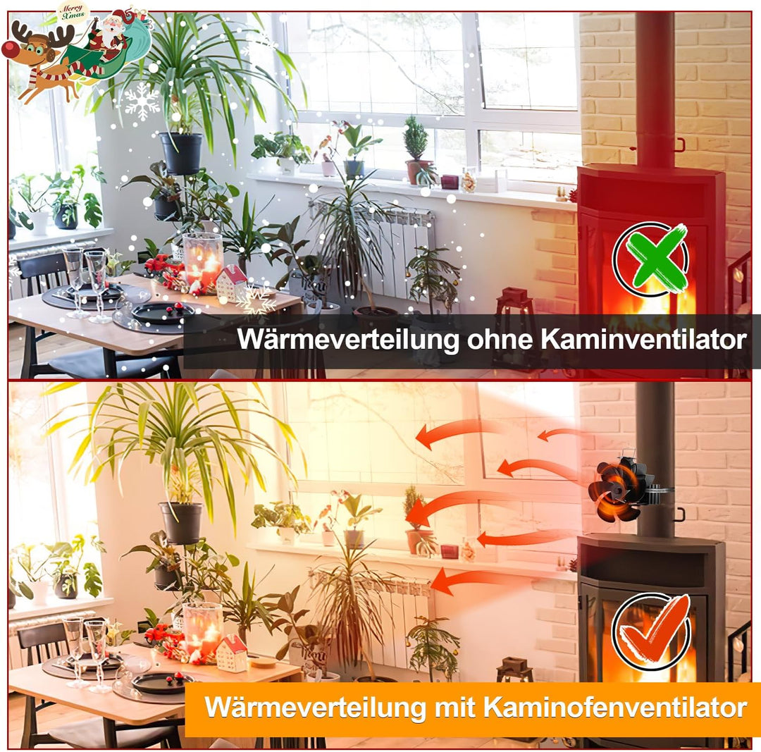 Herrselsam Kaminventilator 6-Blättern Magnetisch Ofenventilator ohne Strom Wärmebetriebener Kaminlüf