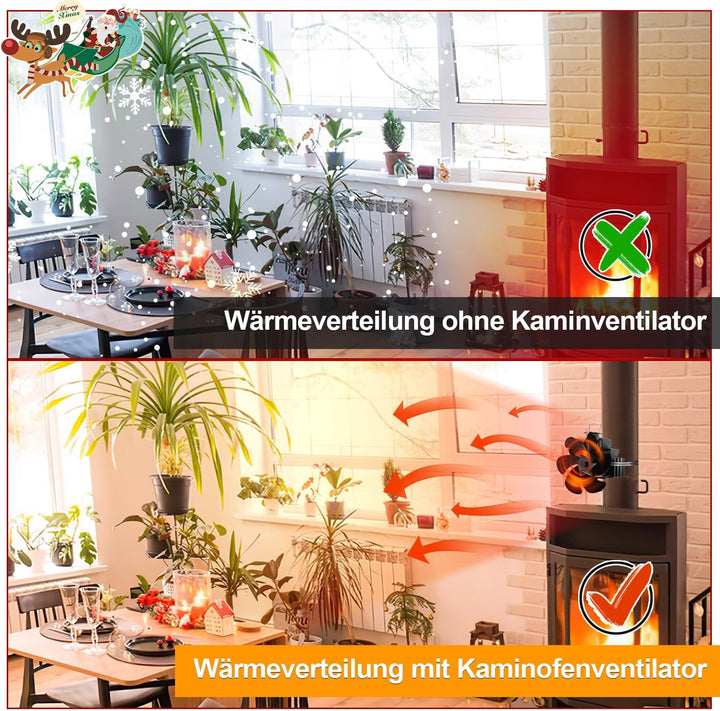 Herrselsam Kaminventilator 6-Blättern Magnetisch Ofenventilator ohne Strom Wärmebetriebener Kaminlüf