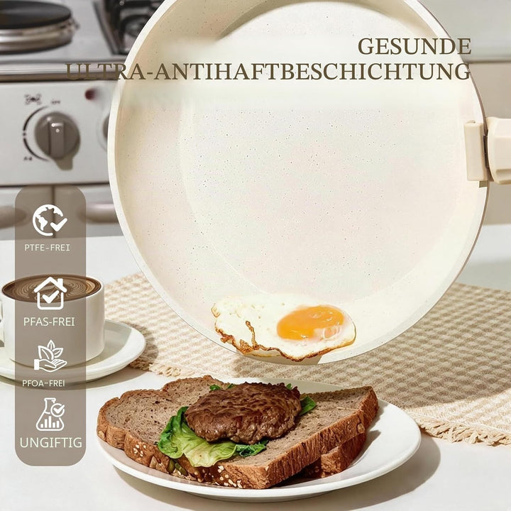 Keramik Topfsets Pfannenset 8 Teilig mit Abnehmbaren Griffen induktionsgeeignet mit Bratpfannen ofen