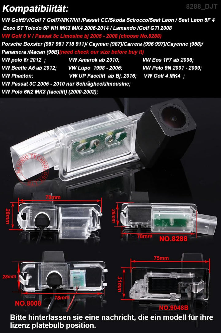 1280 * 720 Pixels Auto Rückfahrkamera Replacement for VW EOS Golf New Beetle Cabriolet Passat CC Sko
