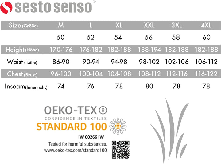 sesto senso Herren Pyjama mit Knopfleiste Lang Baumwolle Schlafanzug Knöpfen L T-shirt - Muster Blau