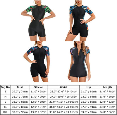 FYMNSI Damen Surfanzug Badeanzug mit Bein Reissverschluss Einteiler Rashguard UPF 50+ Bademode Surfe