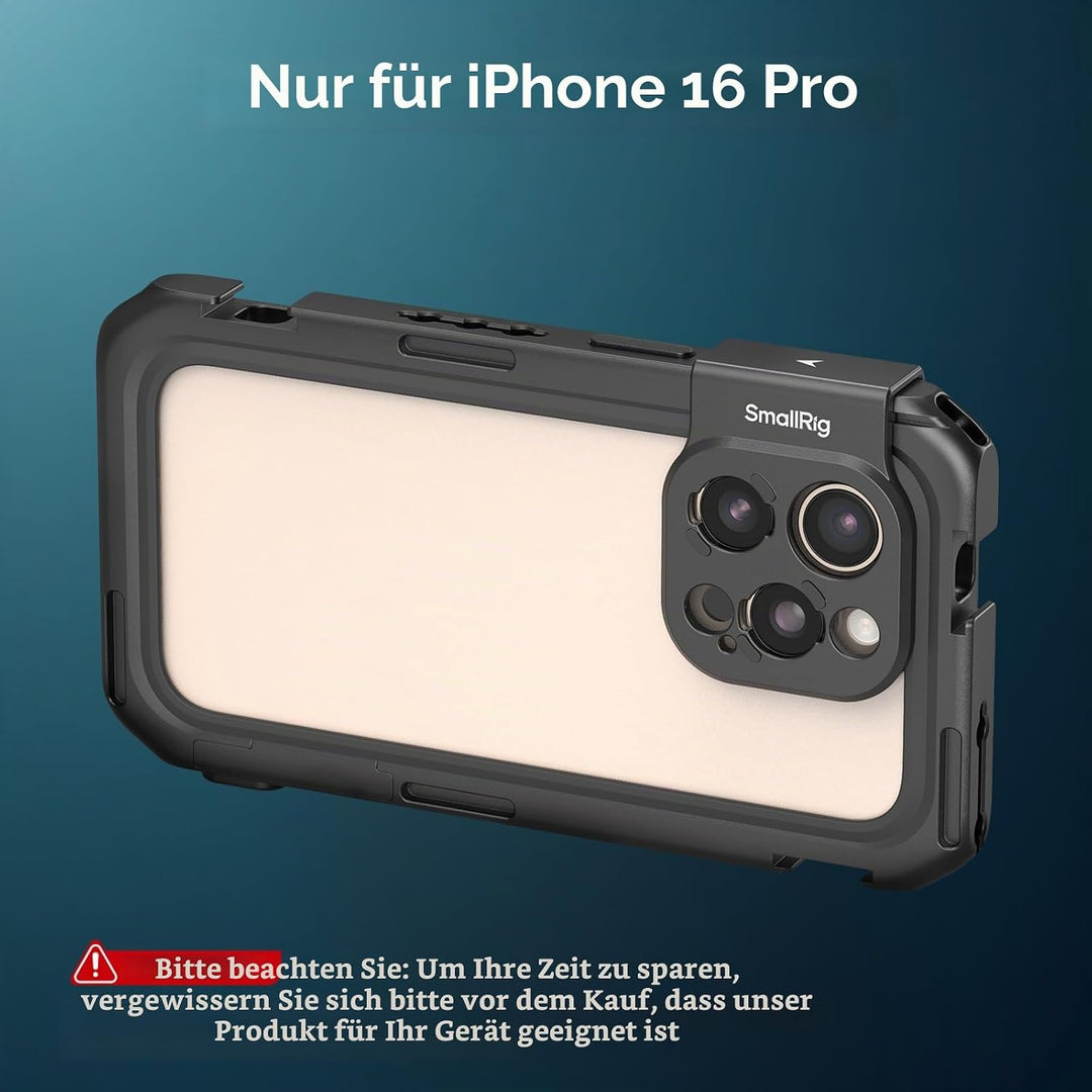 SMALLRIG Mobile Video Cage Basic Edition für iPhone 16 Pro mit speziellem Telefonkäfig mit T-Mount-O