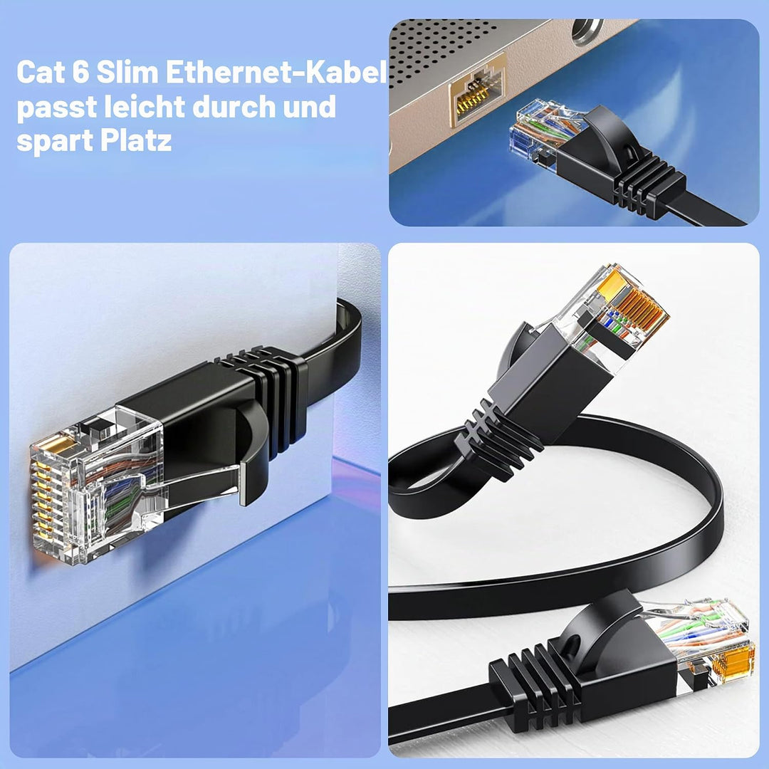 Netzwerkkabel 50m Outdoor Indoor, LAN Kabel 50 meter Cat 6 Gigabit RJ45 50m Ethernet Kabel Flach - 1
