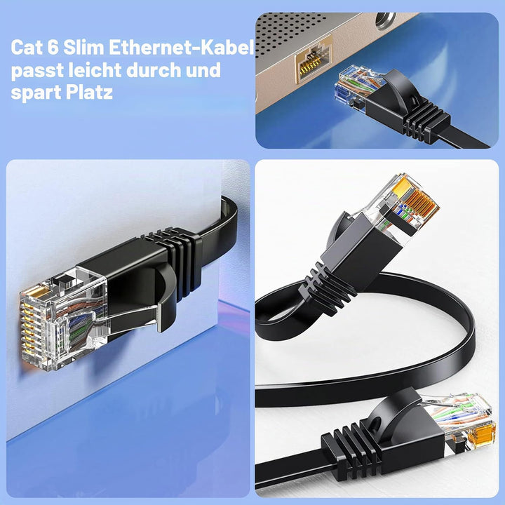 Netzwerkkabel 50m Outdoor Indoor, LAN Kabel 50 meter Cat 6 Gigabit RJ45 50m Ethernet Kabel Flach - 1