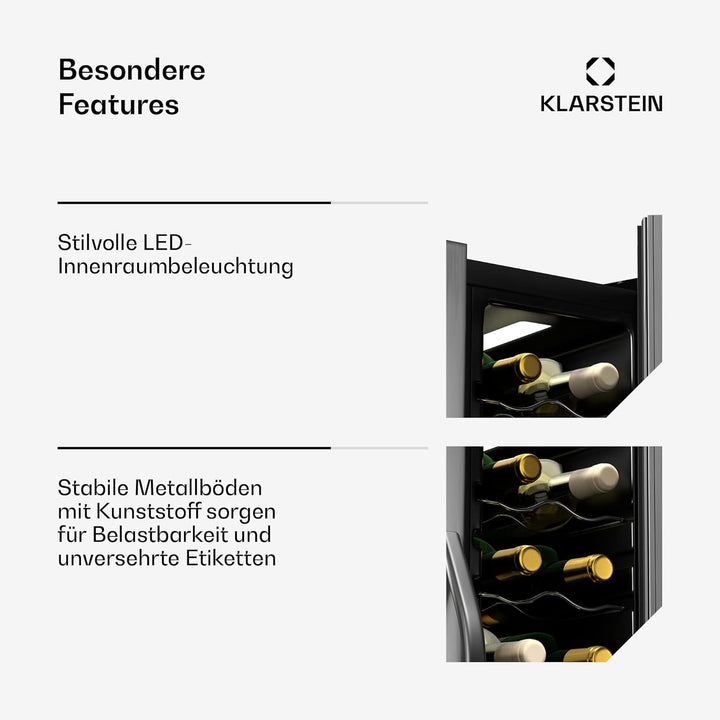 Klarstein Vinamour Weinkühlschrank 2 Zonen - 24 Flaschen, 5-18 °C, Touch-Steuerung, LED-Beleuchtung,