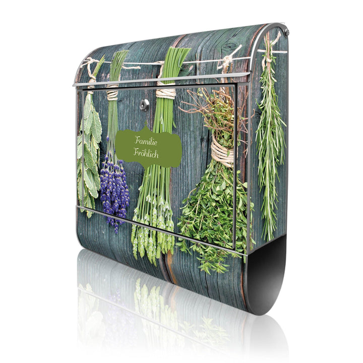 banjado® Design Briefkasten personalisiert mit Motiv Acht Kräuter 39x47x14cm & 2 Schlüssel - Briefka
