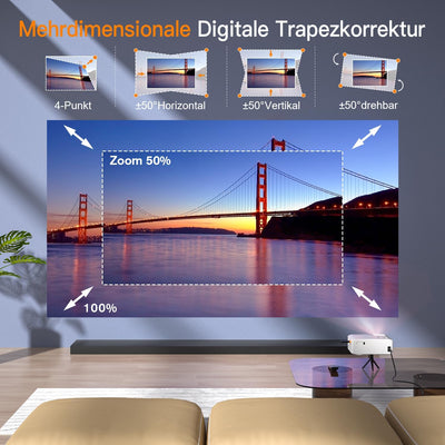 [Elektrischer Trapezkorrektur 6D/4P] Beamer, XuanPad 2024 Verbesserter Nativer 1080P 6G WiFi Bluetoo