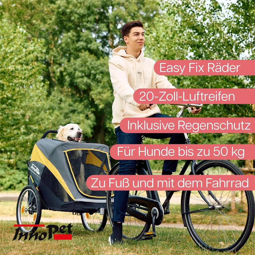 Innopet grosser Hundebuggy und Fahrradanhänger Trailer Hercules Gelb/Grau - 2in1 mit Umbauset und Re