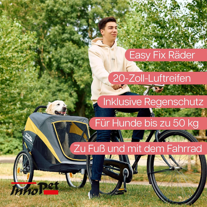 Innopet grosser Hundebuggy und Fahrradanhänger Trailer Hercules Gelb/Grau - 2in1 mit Umbauset und Re