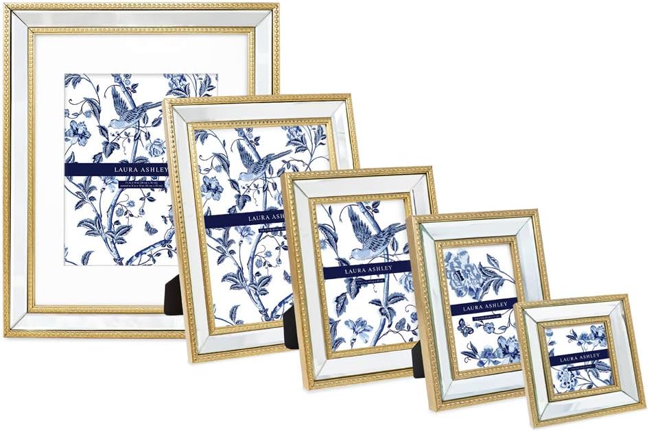 Laura Ashley Bilderrahmen, 20,3 x 25,4 cm, goldfarben, verspiegelt, mit Perlenrand, zur Wandmontage,