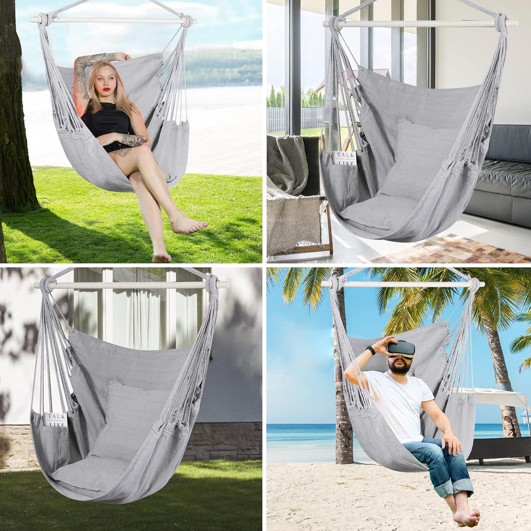 Goutime Schaukel Stuhl Grosse Hängematte Stuhl Weiche Baumwolle mit 2 Sitzkissen Kissen mit Tragetas