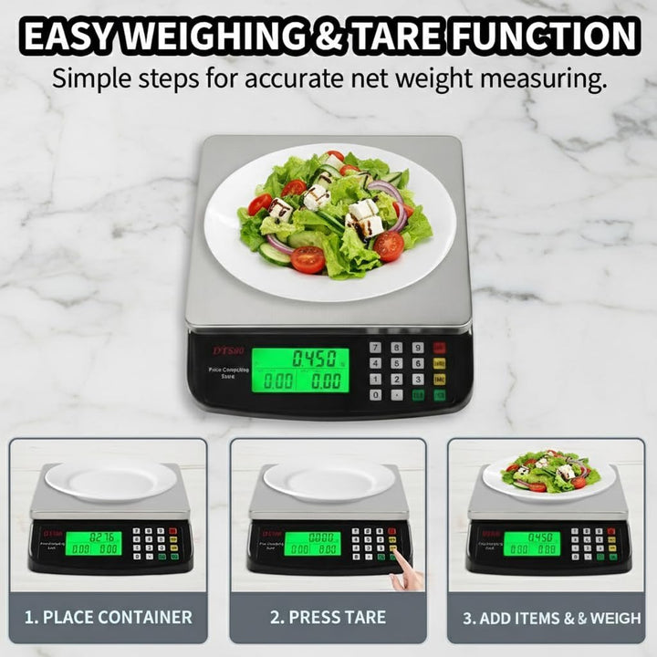 30kg/1g Digitale Küchenwaage, Edelstahl Gastronomie Essenswaage mit Preiskalkulation, Tara Funktion,