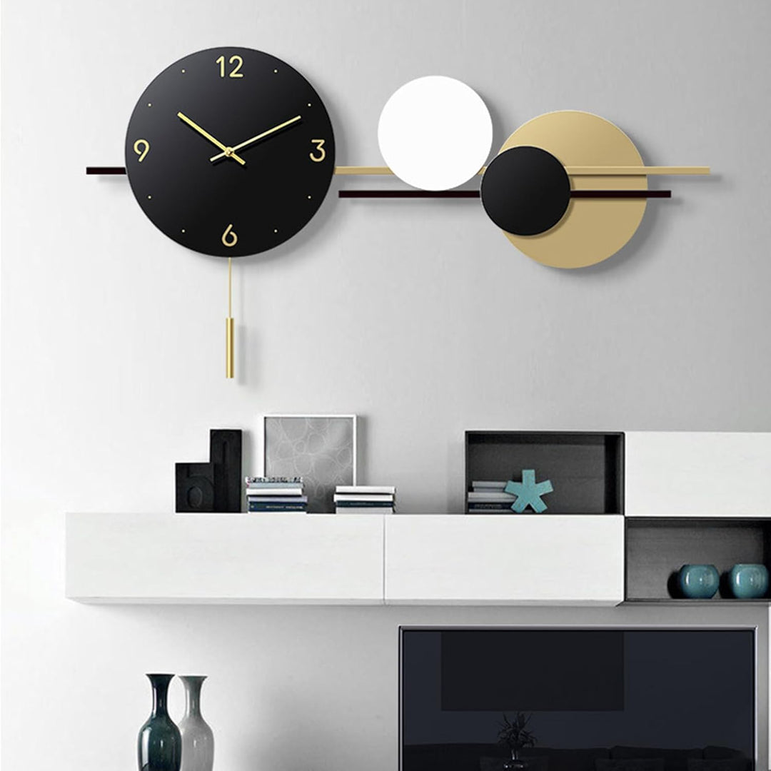Wanduhr Gross, Wanduhr Ohne Tickgeräusche mit Pendel Wanduhrs Modern Geometrisch Rund Digital Wandde