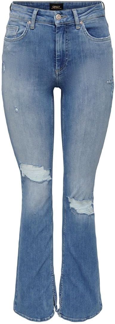ONLY Female Flared fit Jeans ONLBLUSH Hohe Taille Ausgestellt Jeans S / 30L Light Medium Blue Denim,