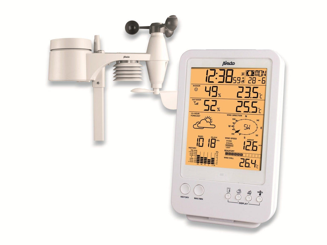 Alecto WS-4800 Funk Wetterstation mit grossem Display. Misst die Temperatur, Windgeschwindigkeit, Lu
