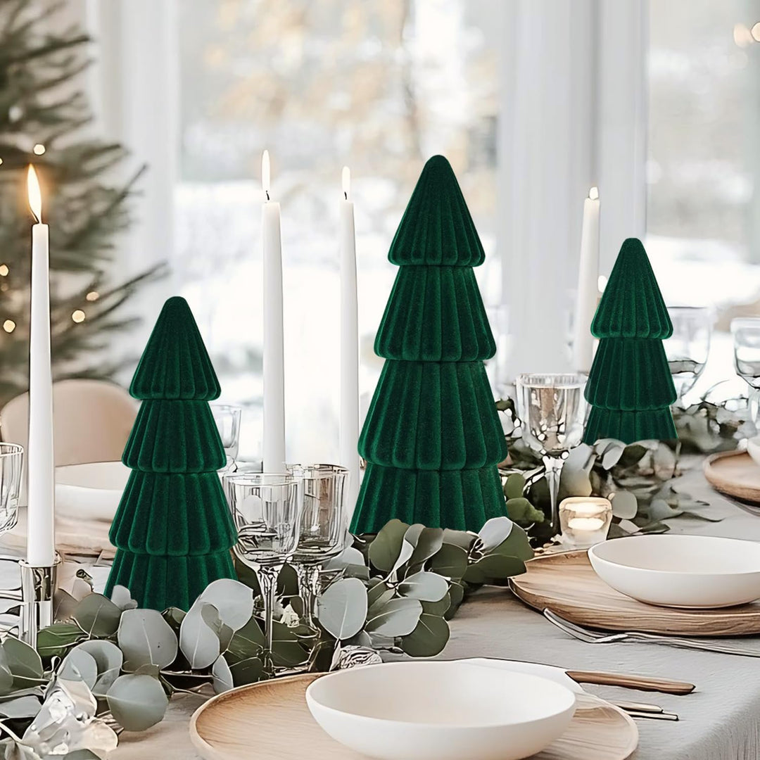 3 Stück Samt Weihnachtsbaum Dekorationen Verschiedene Grössen Moderne Kegel künstliche Bäume für Wei