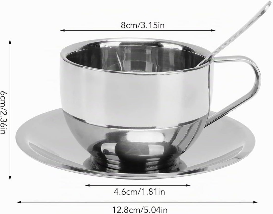4 Stück Edelstahl Kaffeetassen Set 180ml Doppelwandig Kaffeetassen Metall Espresso Tasse Espressotas