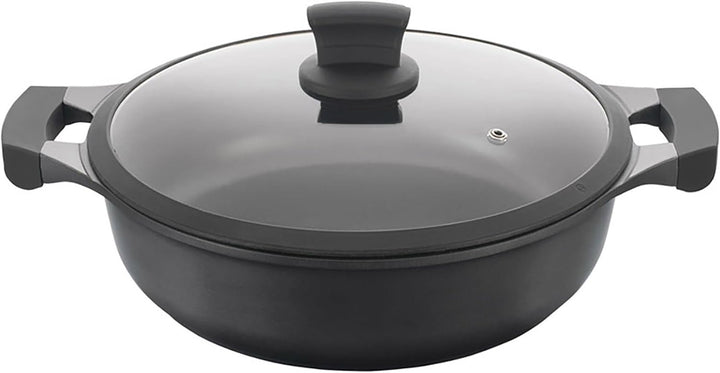 Metaltex XPERT - Low Cast Aluminum Casserole 30 cm with Tempered Glass Lid Niedriger Kochtopf 30 cm,