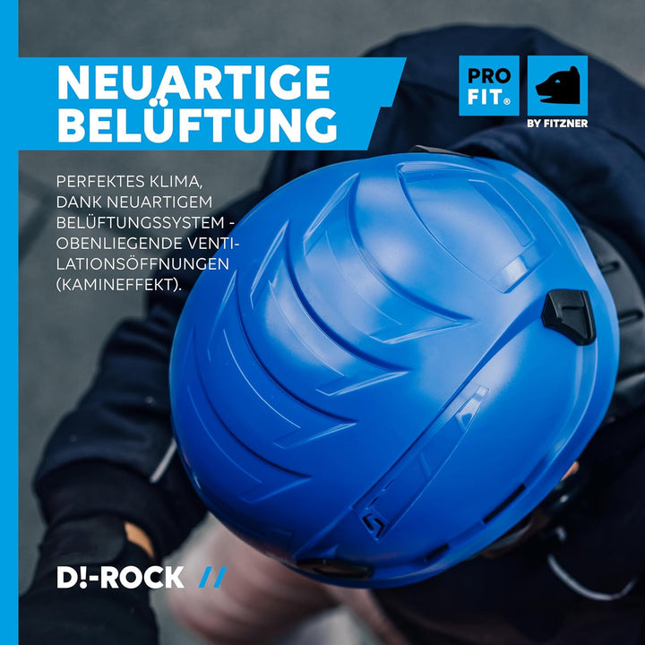 PRO FIT Arbeitsschutzhelm D!-Rock - Belüfteter Bauhelm mit Drehrad - 53-56 cm Kopfband - 30 mm Steck