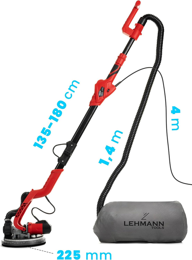 Lehmann LTOWG-7122 Trockenbauschleifer mit LED und Teleskopstiel | Schleifmaschine mit Absaugsystem