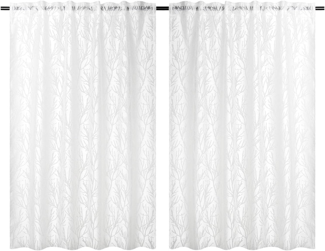 Moon 2er Pack Vorhang Ronny Gardine, Schlaufenvorhang ca. 260x140 cm mit Ausbrenner Äste Motiv - wei