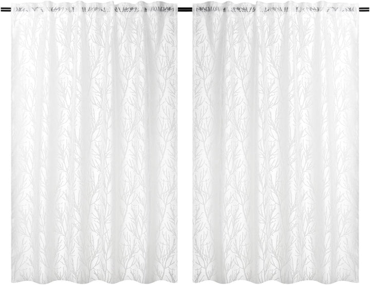 Moon 2er Pack Vorhang Ronny Gardine, Schlaufenvorhang ca. 260x140 cm mit Ausbrenner Äste Motiv - wei