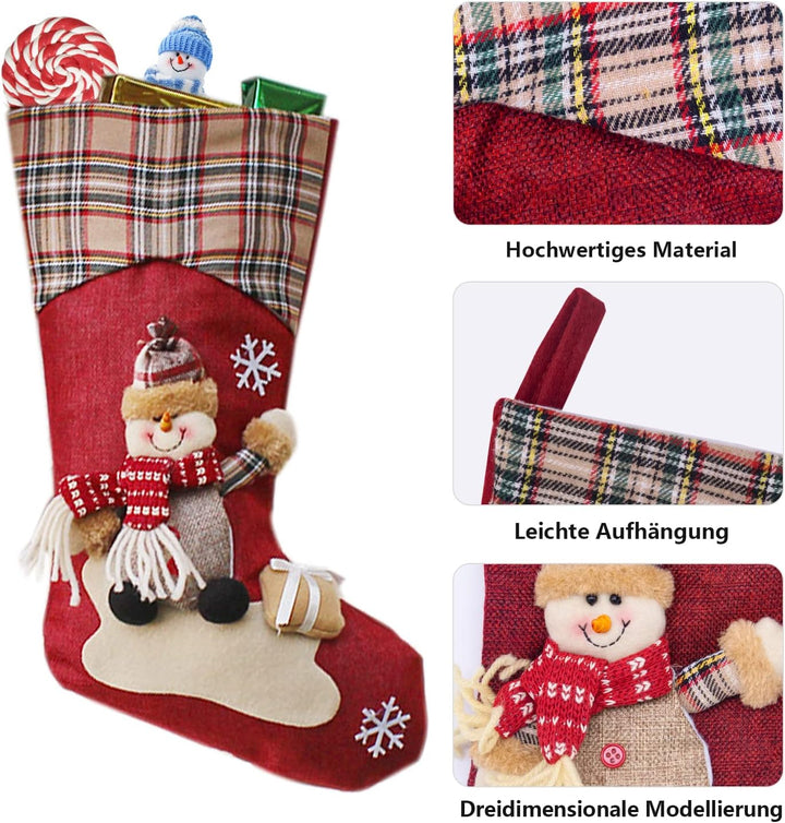 Nikolausstrumpf Set 3er Set Weihnachtsstrumpf Kamin 46cm Nikolausstiefel zum Befüllen Schneemann Elc