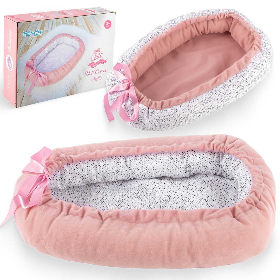 Kinderplay Puppentragetasche 43 cm – weiche Tragetasche für Puppe, wendbar rosa/weiss, Kuschelnest/R