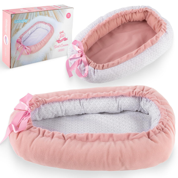 Kinderplay Puppentragetasche 43 cm – weiche Tragetasche für Puppe, wendbar rosa/weiss, Kuschelnest/R