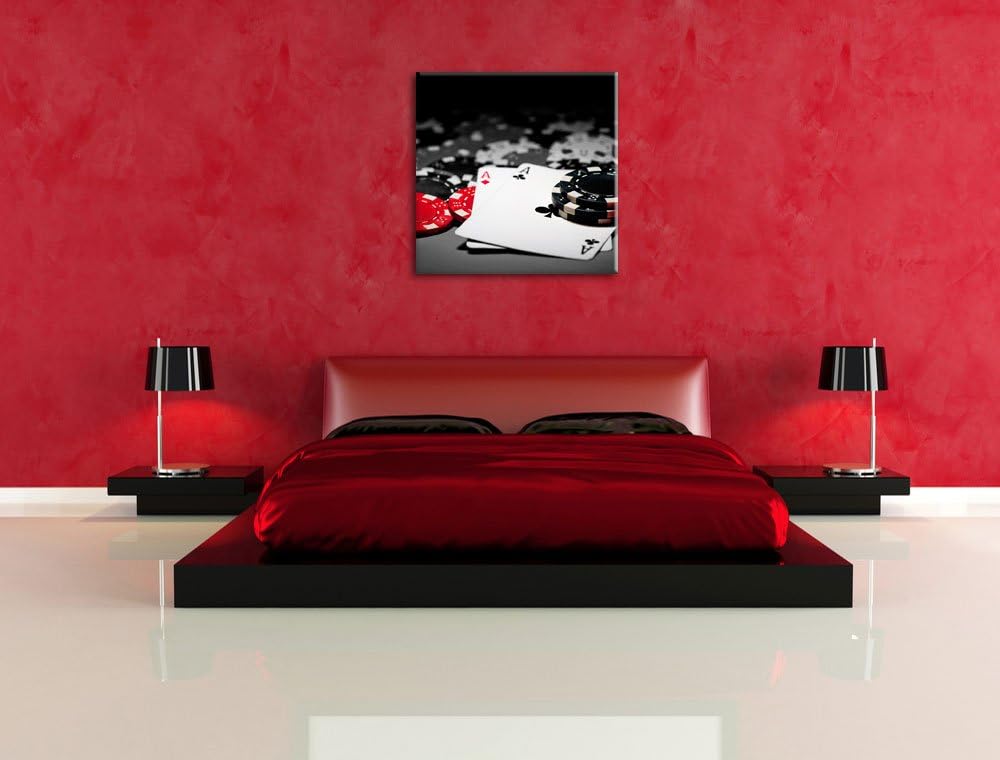 Pixxprint Spielkarten auf Pokertisch als Leinwandbild/Grösse: 70x70 cm/Wandbild/Kunstdruck/fertig be