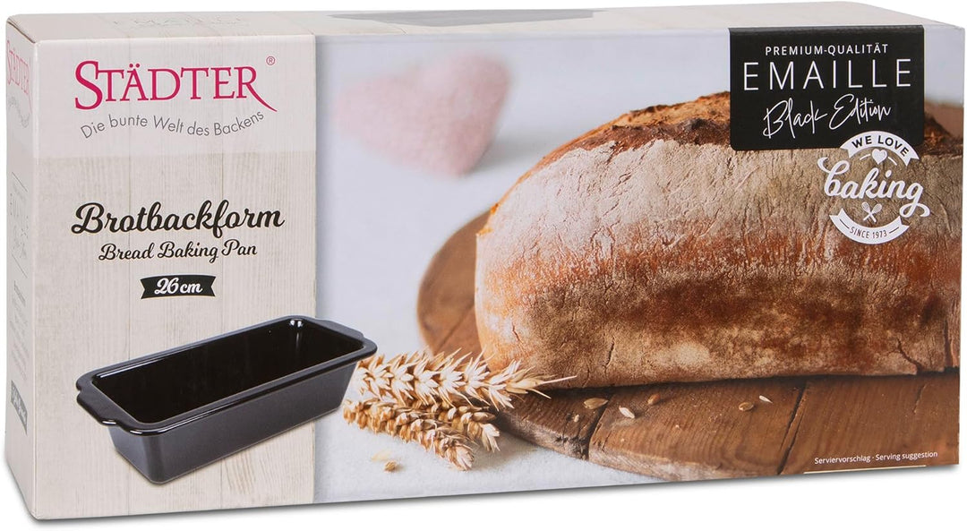 Städter we love baking Brotbackform EMAILLE Black Edition, 26x11,5cm, kratz- & schnittfeste Backform