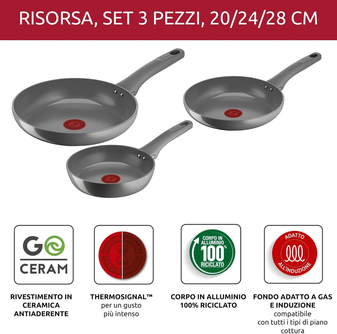 Lagostina Ressource Pfannen-Set, antihaftbeschichtet, 3 Pfannen 20, 24 und 28 cm mit Keramikbeschich